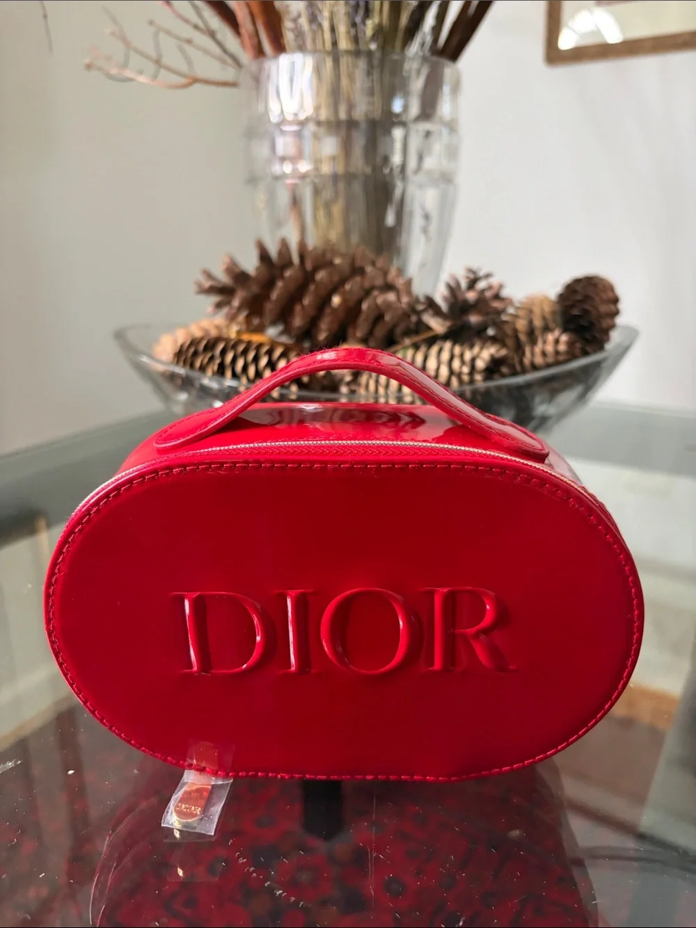 Dior beauty Glossy Red Oval Vanity Case with Raised Logo